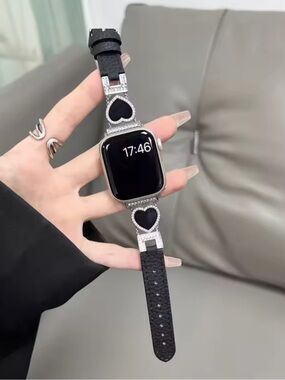 Black Heart Accent Smartwatch Band - Compatible Wearable Strap 38mm-49mm